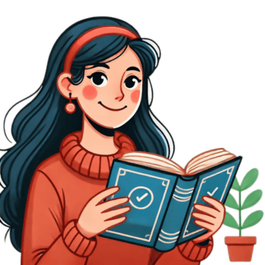 une personne sourit en lisant un livre avec facilité